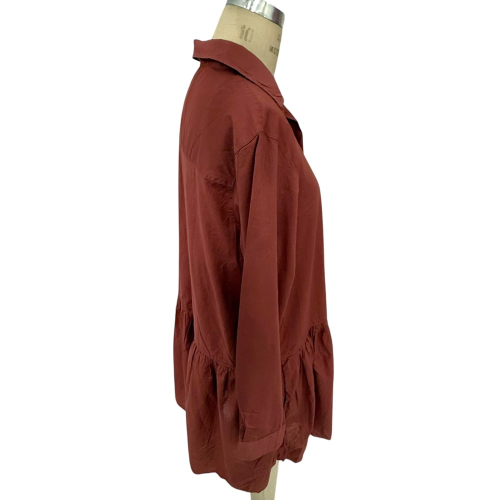 Grayson Shirt Dress Womens Large (4) Dusty Red Cotton Tiered Buttons Drop Waist - Picture 6 of 8